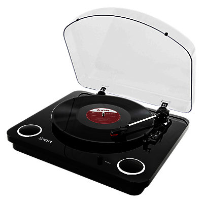 ION Max LP Three-Speed USB Turntable With Built-In Stereo Speakers, Piano Black